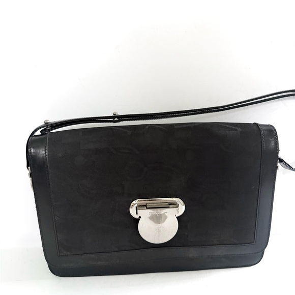 Salvatore Ferragamo Vintage 80s Leather Canvas Shoulder Bag